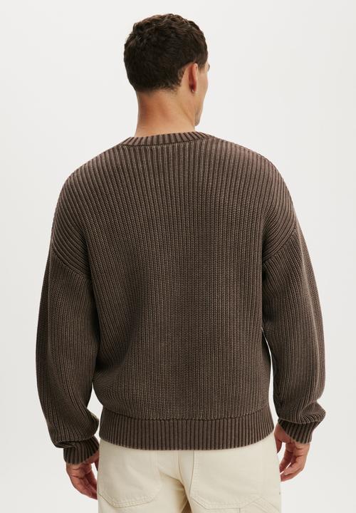 Cotton On - Box Fit Crew Knit - Washed Coffee