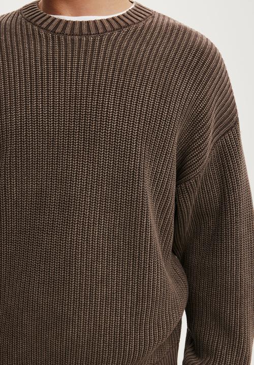Box Fit Crew Knit - Washed Coffee