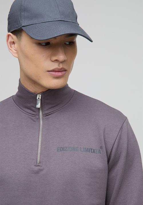 boohooMAN - Regular Fit Edizione Heavyweight Zip Funnel Neck Sweatshirt - Purple