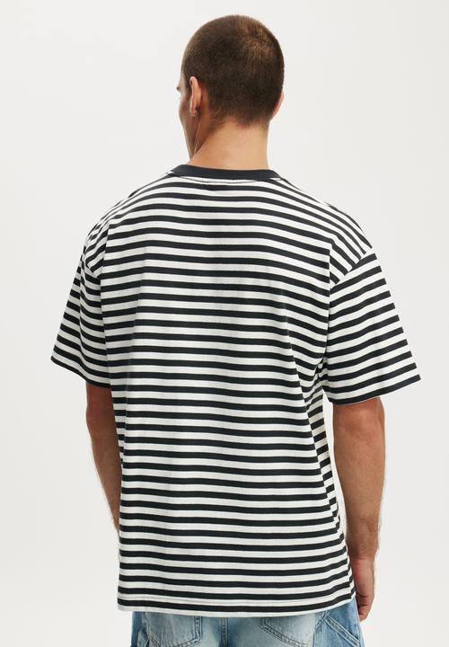 Cotton On - Box fit T-shirt - washed black / vintage white stripe
