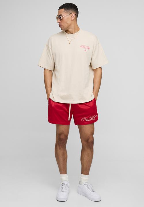 boohooMAN - Oversized Lake Como Text Graphic T-Shirt - Ecru