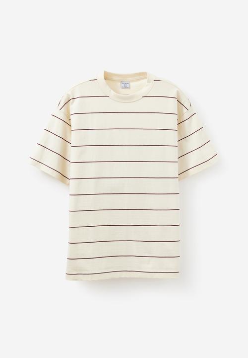Cotton On - Box Fit T-Shirt - Creampuff / True Burgundy Stripe
