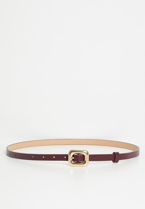 Tessa Design - Bly Square Buckle Skinny Belt - Burgundy