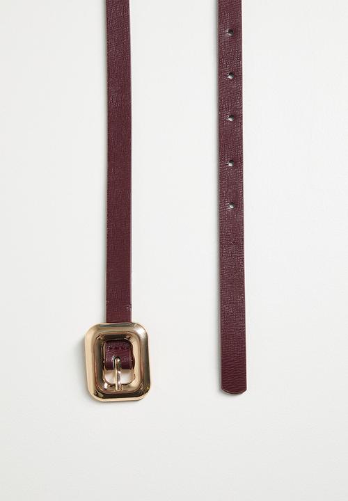 Tessa Design - Bly Square Buckle Skinny Belt - Burgundy