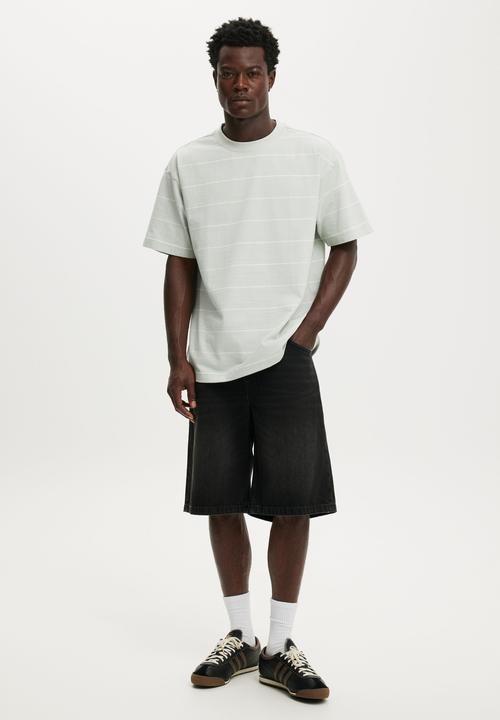 Cotton On - Box fit T-shirt - cold grey / vintage white stripe