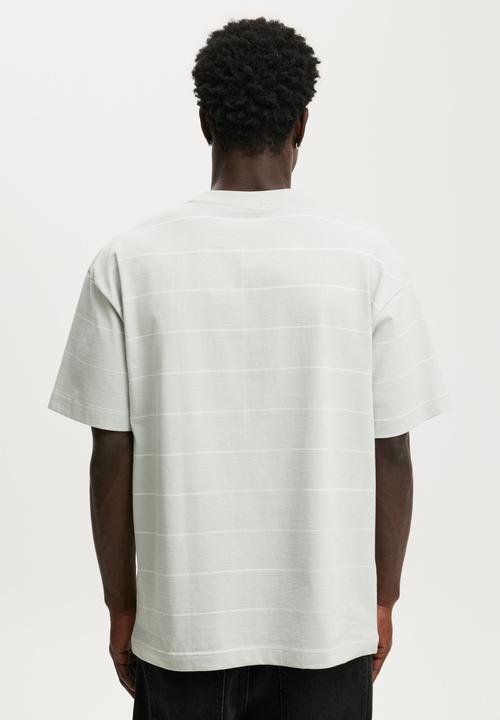 Cotton On - Box fit T-shirt - cold grey / vintage white stripe