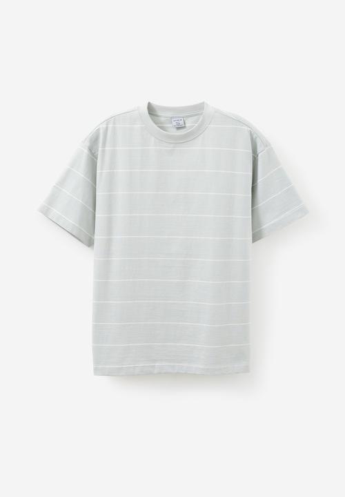 Cotton On - Box fit T-shirt - cold grey / vintage white stripe