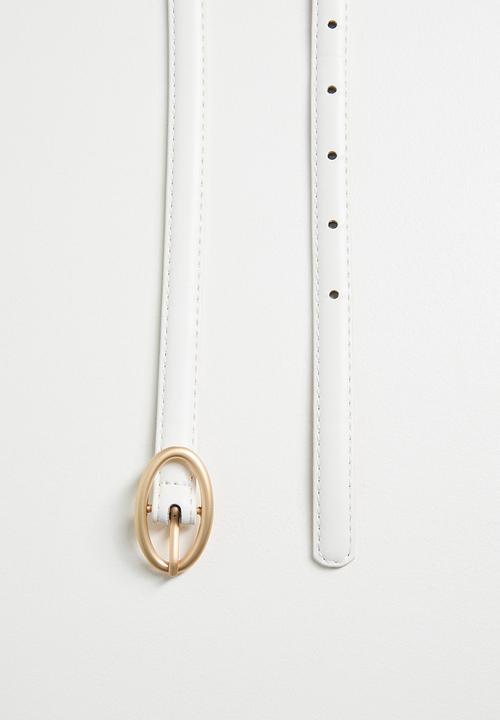Tessa Design - Ayla Skinny Oval Buckle Belt - White