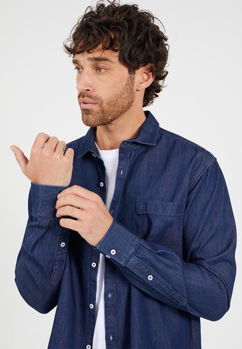 Brave Soul - Long Sleeved Button Denim Shirt - Dk Blue
