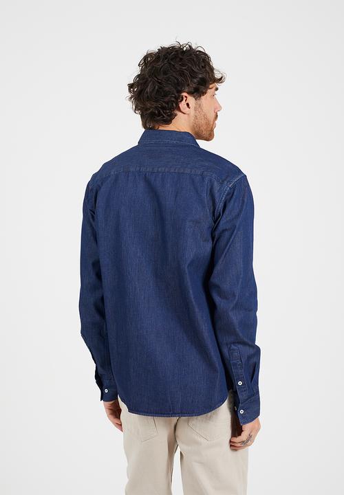 Brave Soul - Long Sleeved Button Denim Shirt - Dk Blue