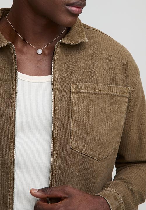 boohooMAN - Relaxed Herringbone Twill Harrington Jacket - Dark Olive