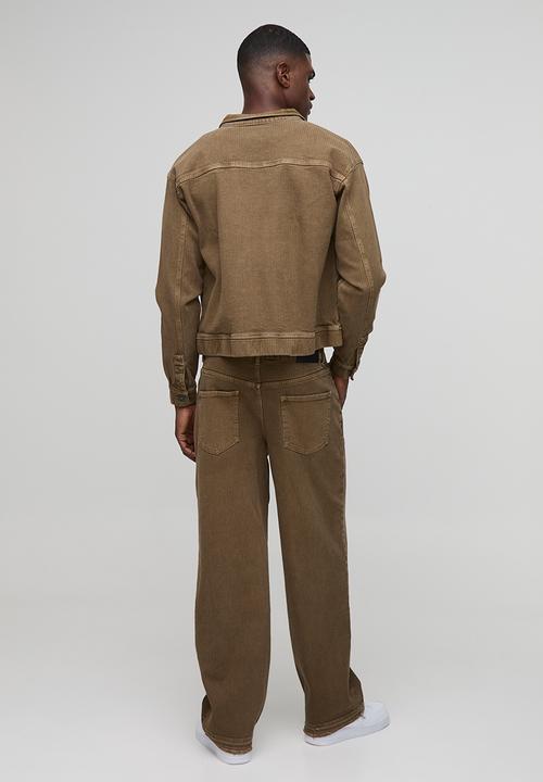 boohooMAN - Relaxed Herringbone Twill Harrington Jacket - Dark Olive