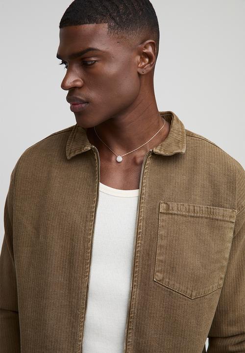 boohooMAN - Relaxed Herringbone Twill Harrington Jacket - Dark Olive