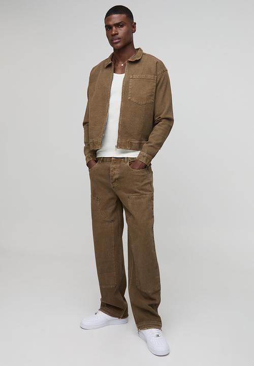 boohooMAN - Relaxed Herringbone Twill Harrington Jacket - Dark Olive
