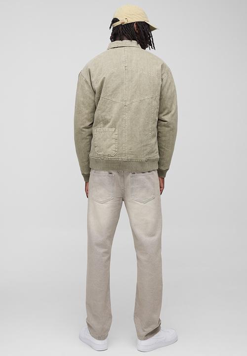 boohooMAN - Regular Fit Washed Twill Pocket Collared Bomber Jacket - Olive
