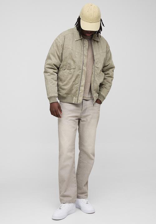 boohooMAN - Regular Fit Washed Twill Pocket Collared Bomber Jacket - Olive