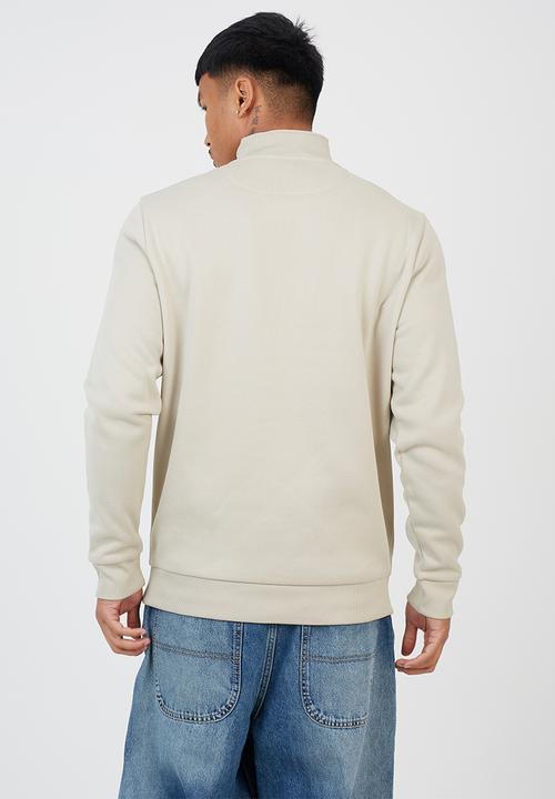 Brave Soul - Quarter Zip Funnel Neck Sweatshirt - Lt Stone