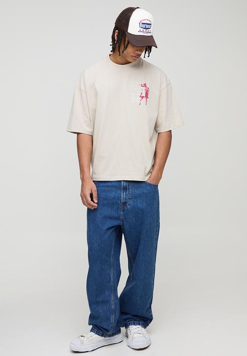 boohooMAN - Oversized Boxy Rodeo Drive Western Graphic T-Shirt - Stone