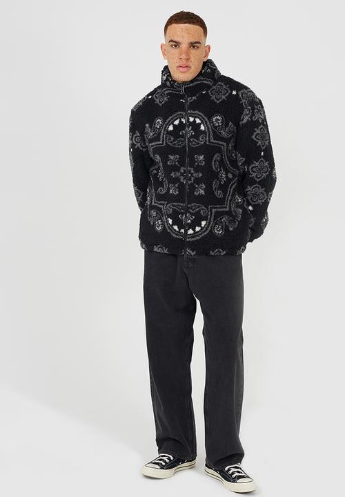 Brave Soul - Full Zip Funnel Neck Borg Style - Jet Black/Multi