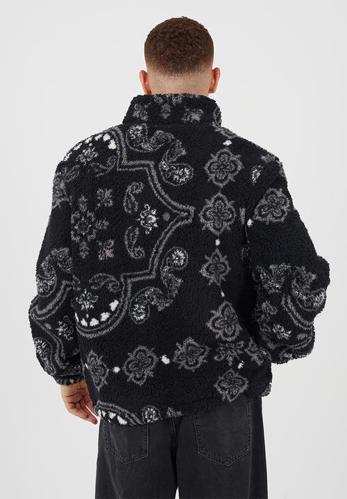 Brave Soul - Full Zip Funnel Neck Borg Style - Jet Black/Multi