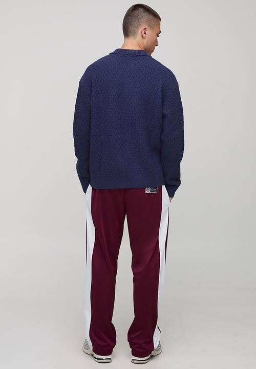 boohooMAN - Oversized Embroidered Panel Textured Knitted Polo - Navy
