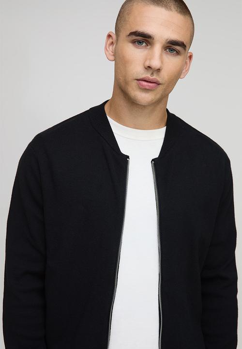 boohooMAN - Regular Fit Smart Knitted Bomber Jacket - Black