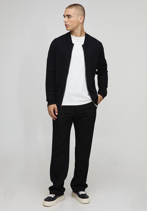 boohooMAN - Regular Fit Smart Knitted Bomber Jacket - Black
