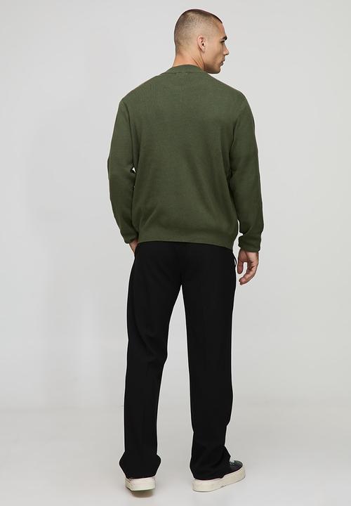 boohooMAN - Regular Fit Smart Knitted Bomber Jacket - Olive