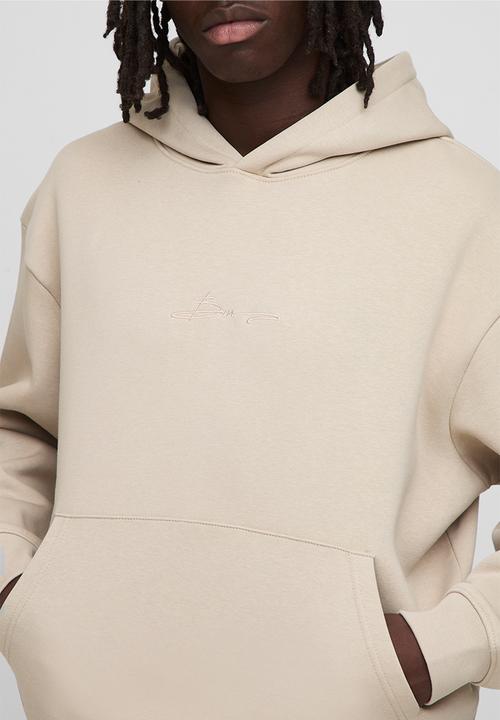 boohooMAN - Basic BM Signature Oversized Boxy Hoodie - Stone