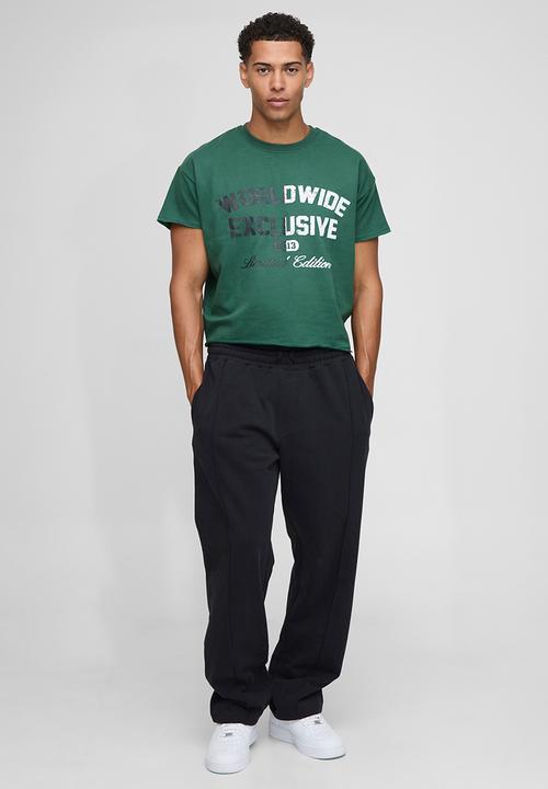 boohooMAN - Forest Oversized Cropped Loopback Worldwide Raw Edge T-Shirt - Forest