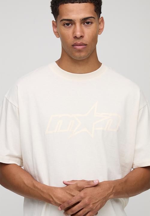 boohooMAN - Stone Oversized M Star T-Shirt-Stone