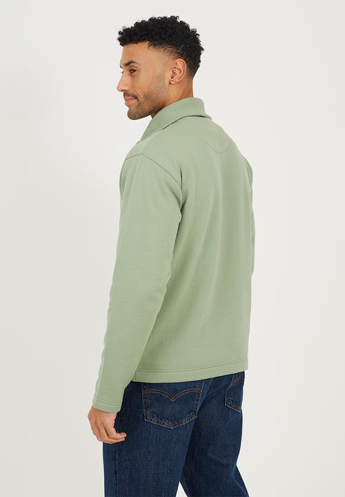 High Funnel Neck Quarter Zip Sweatshirt - Mint Green