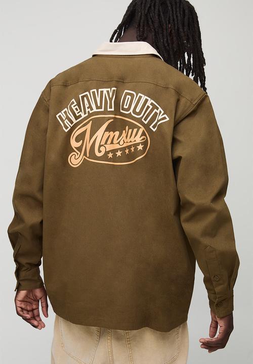 boohooMAN - Oversized Heavy Duty Printed Collared Shirt - Khaki