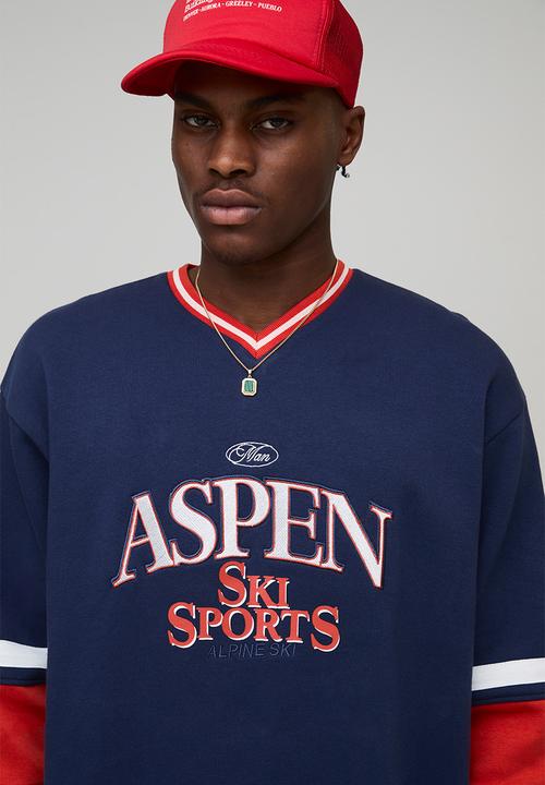 boohooMAN - Oversized V Neck Aspen Sweatshirt - Navy