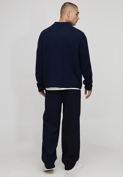 boohooMAN - Oversized Boxy Colour Block Knitted Long Sleeve Shirt - Navy