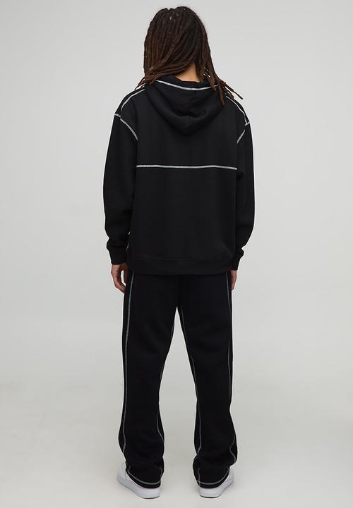 boohooMAN - Oversized Contrast Stitch Hoodie - Black