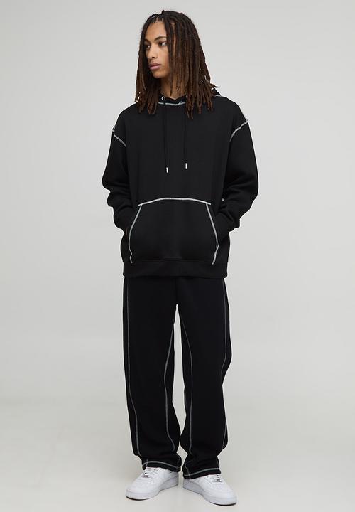 boohooMAN - Oversized Contrast Stitch Hoodie - Black