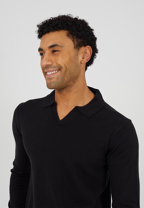 Brave Soul - Long Sleeve Trophy Neck Polo - Jet Black