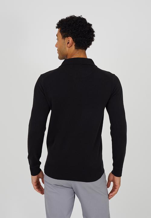 Long Sleeve Trophy Neck Polo - Jet Black