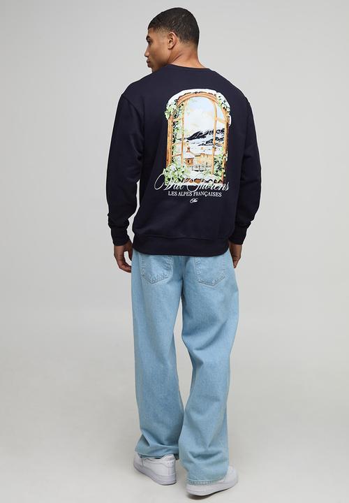 boohooMAN - Navy Relaxed Fit Chalet Landscape Printed Sweatshirt - Navy
