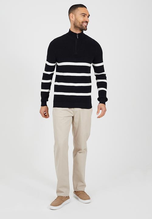 Brave Soul - 1/4 Zip Finnel - Jet Black / Optic White