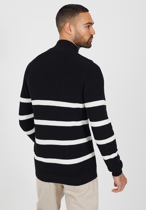 Brave Soul - 1/4 Zip Finnel - Jet Black / Optic White
