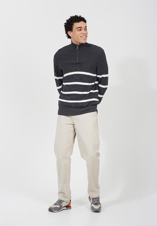 Brave Soul - 1/4 Zip Finnel - Dark Charcoal Marl /Optic White