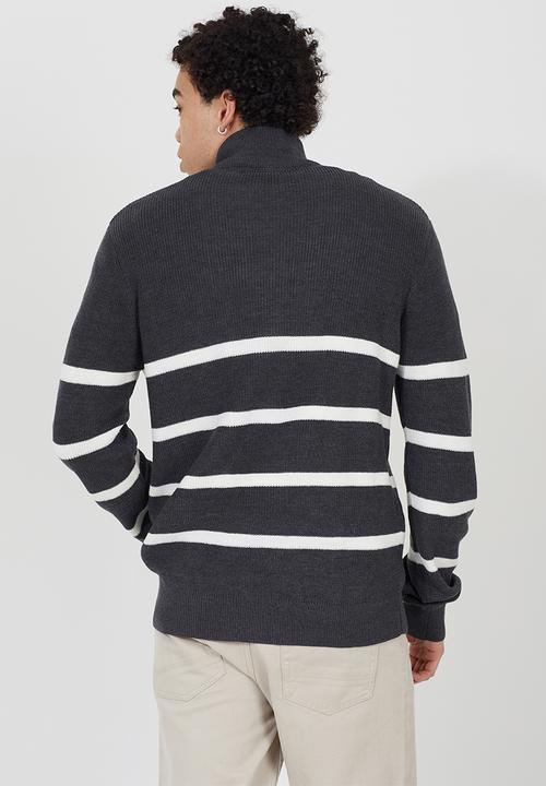 Brave Soul - 1/4 Zip Finnel - Dark Charcoal Marl /Optic White