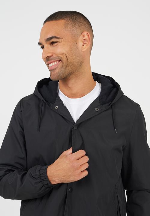 Fleece Lined Jacket With Jersey Hood - Black