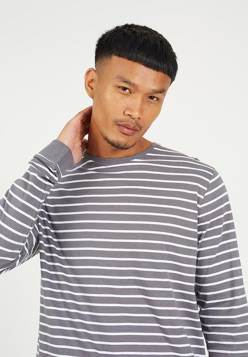 Brave Soul - Crew Neck Long Sleeve  - Grey / White