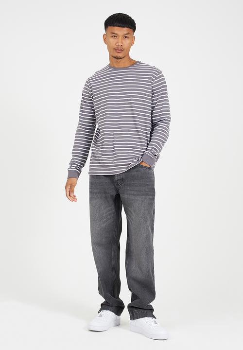Brave Soul - Crew Neck Long Sleeve  - Grey / White