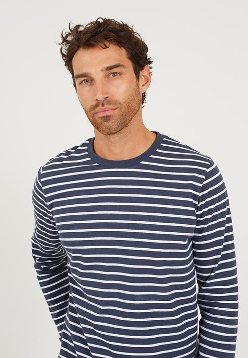Brave Soul - Crew Neck Long Sleeve  - Navy / White