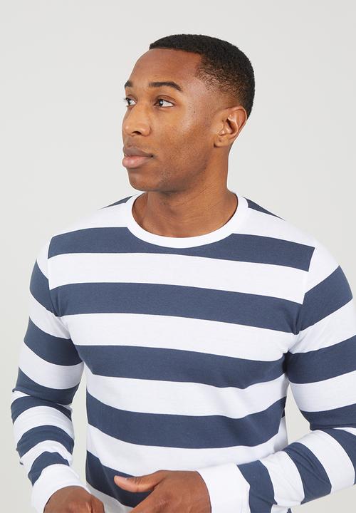 Brave Soul - Crew Neck Long Sleeve  - Navy / White