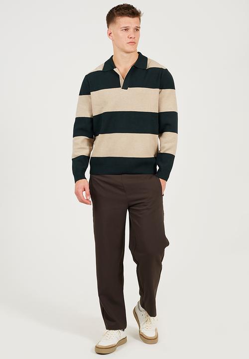 Brave Soul - Knitted Sweater - Bottle Green/Beige